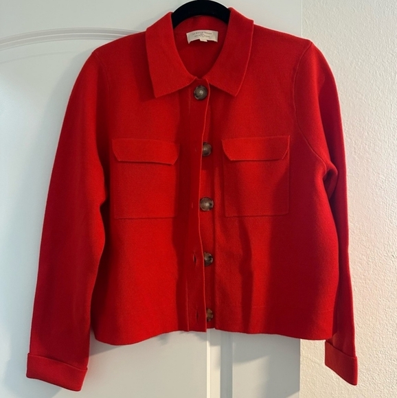 SÉZANE Betty Coral Red Merino Wool Knit Cardigan Jacket Size Medium New - Picture 4 of 11